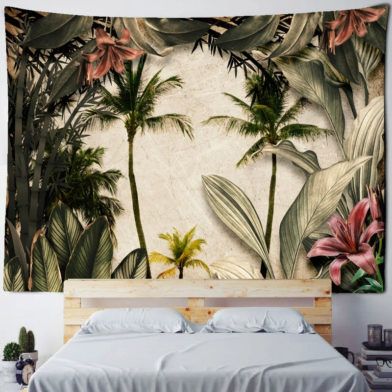 Afralia™ King Palm Landscape Plant Tapestry - Tropical Wall Hanging Home Decor