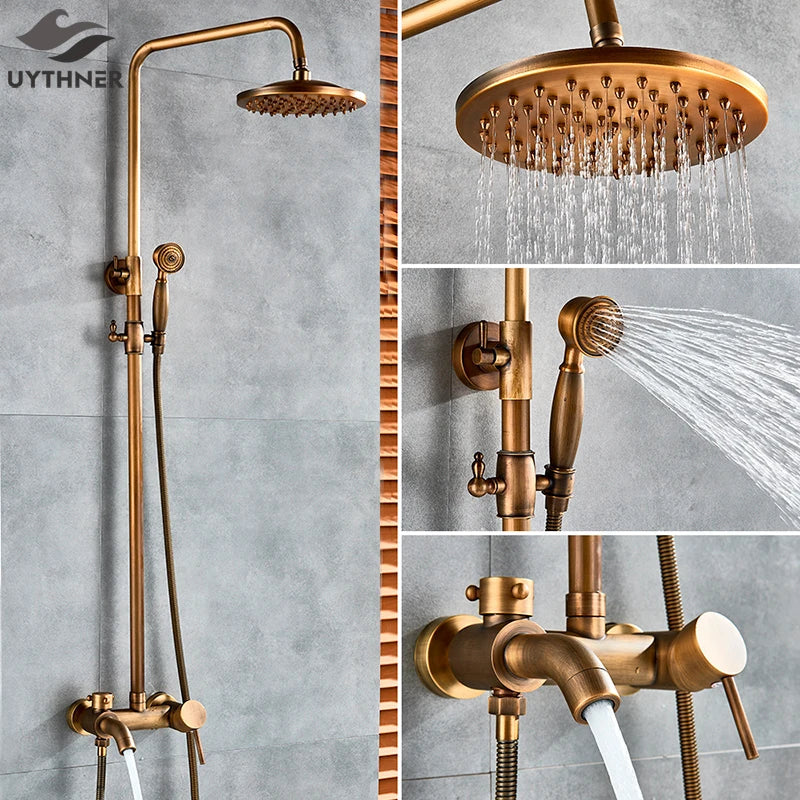 Afralia™ Brass Shower Set with 8" Rainfall Head, Wall Mounted Bathtub Faucet