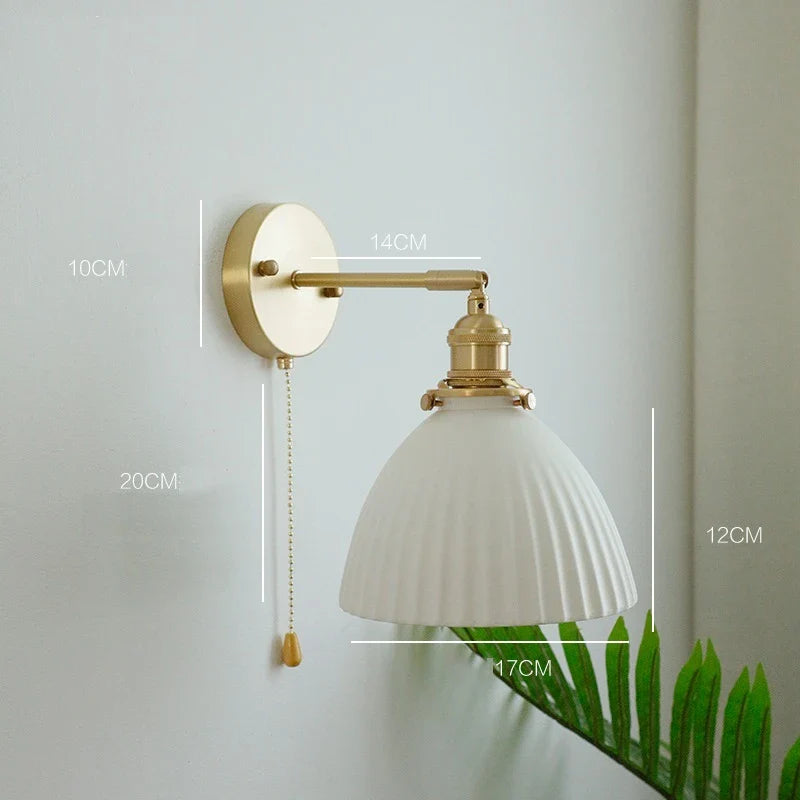 Afralia™ Copper Ceramic Wall Sconce Pull Chain LED Wall Light