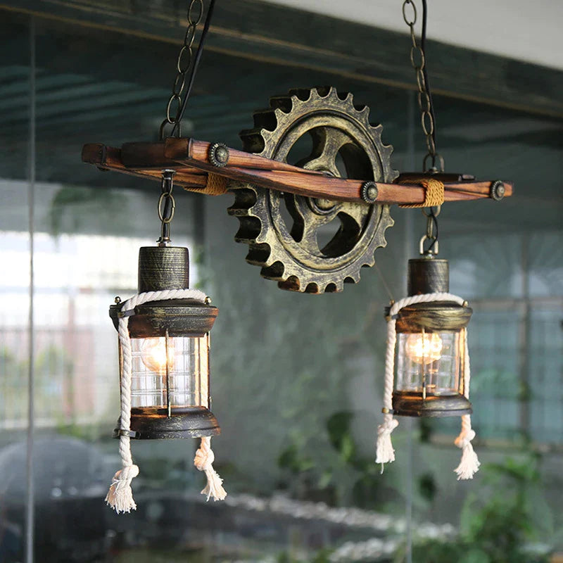 Afralia™ Gear Industrial Chandelier Pendant Lamp for Cafe Bar Restaurant