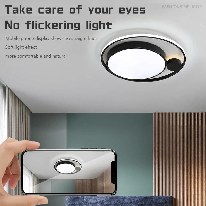 Afralia™ Modern Black LED Ceiling Lamps for Living Room Bedroom Chandelier Fixtures