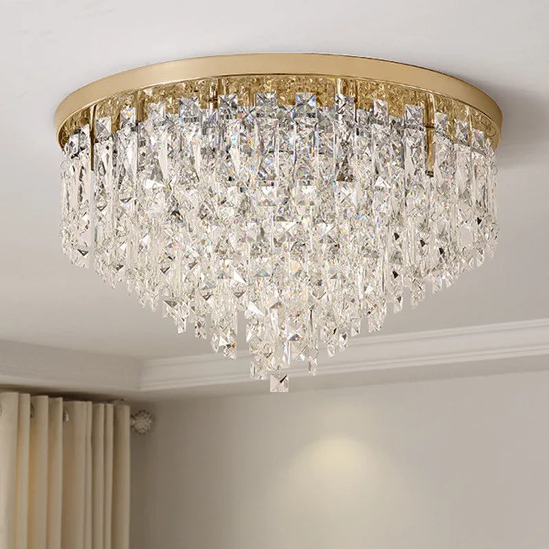 Afralia™ Modern Bedroom Crystal Ceiling Lamp Gold/Chrome Steel LED Lights