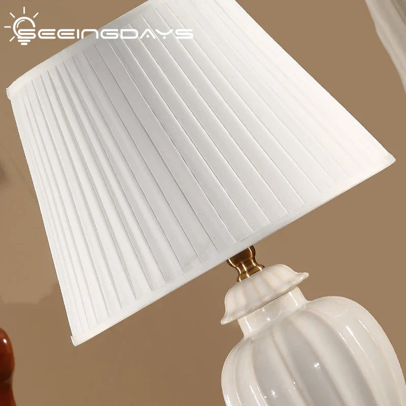 Afralia™ White Ceramic Table Lamp - Bedroom Night Light Fixture