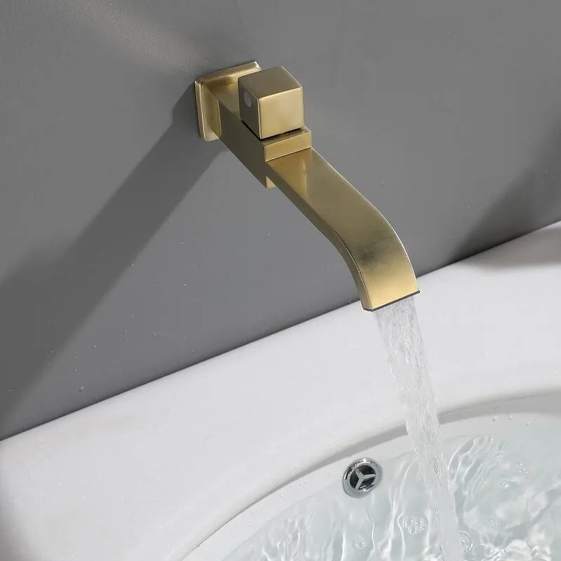 Afralia™ Brushed Gold In-Wall Basin Faucet Set with Cold Water Only Tap
