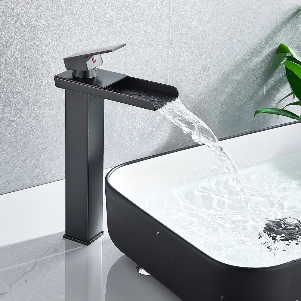 Afralia™ Brushed Nickel Single Lever Waterfall Basin Faucet - Deck Mounted Brass Mixer