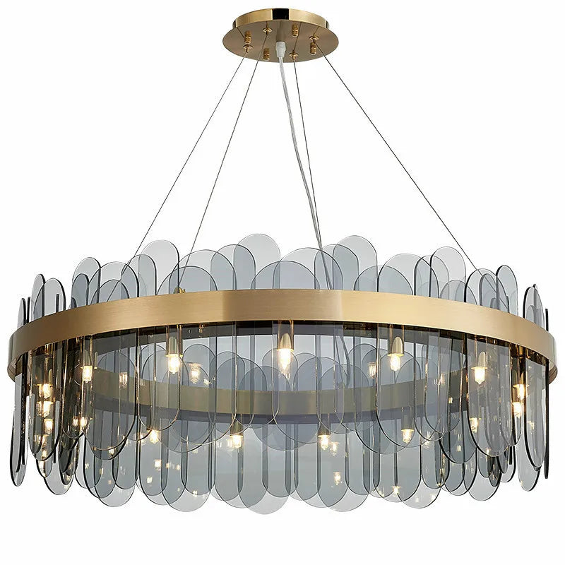 Afralia™ Luxury Gold Metal LED Chandeliers with Adjustable Brightness and Grey/White Glass