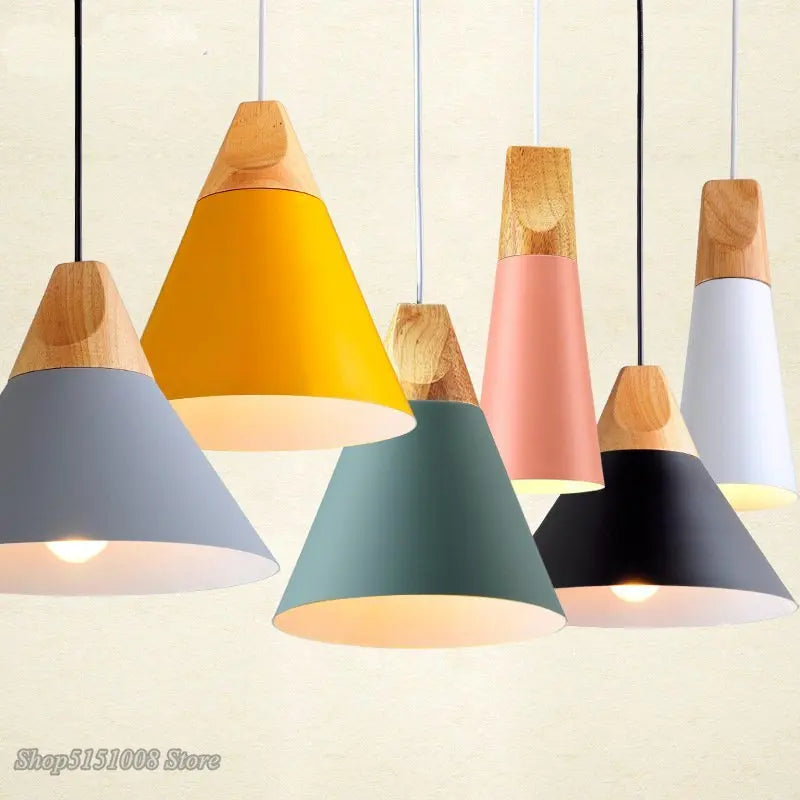 Nordic Wood Pendant Light Colorful Modern Restaurant Kitchen Bedroom Hanglamp Afralia™
