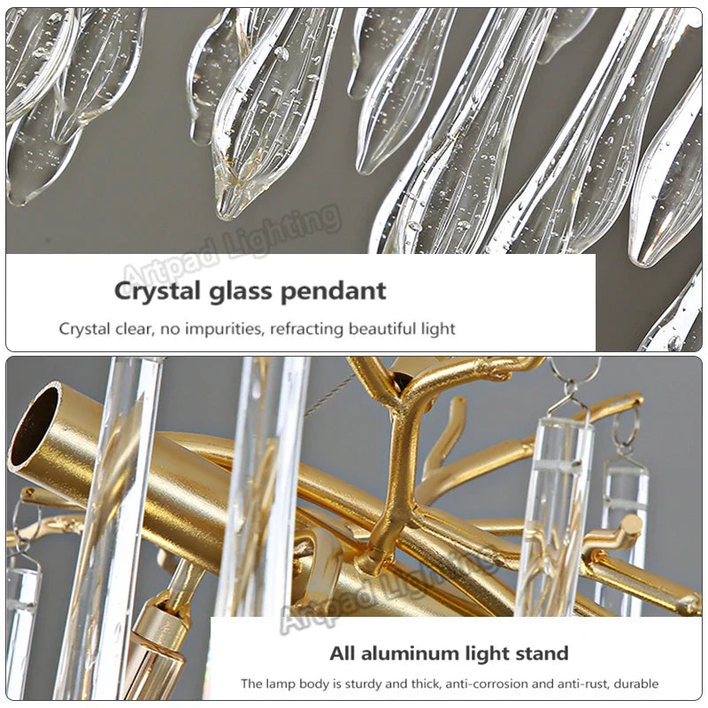 Afralia™ Luxury Gold Tree Branch Crystal Chandelier - Modern Hanging Light for Living Room