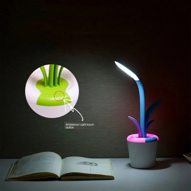 Afralia™ Plant LED Desk Lamp with USB Port for Bedside Reading and Illumination