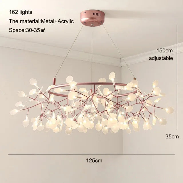 Afralia™ Heracleum Chandeliers: Modern Black/Rose Gold Round Firefly Lamp Branch Design