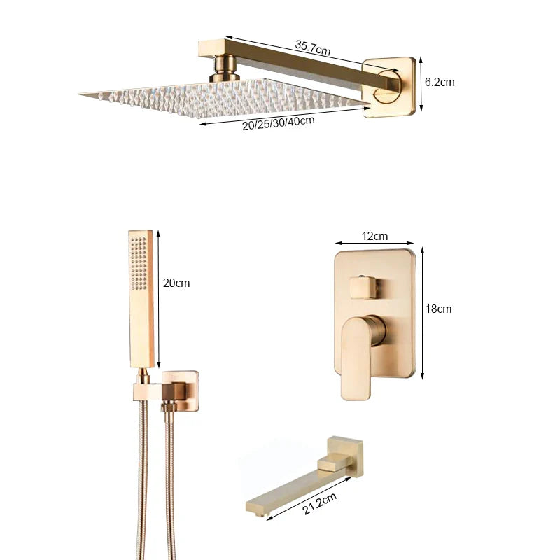 Afralia™ Brushed Gold Ultra-Thin Rainfall Shower Faucet with Wall Mount 8’‘-16’‘ Head
