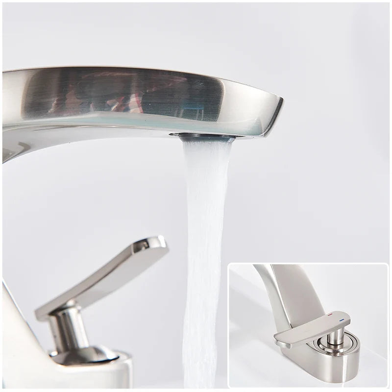 Afralia™ Brushed Gold Basin Faucet: Modern Brass Deck Mount Bathroom Mixer Tap