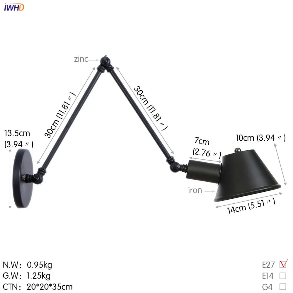 Afralia™ Swing Arm LED Wall Light Vintage Industrial Style Sconce for Bedroom