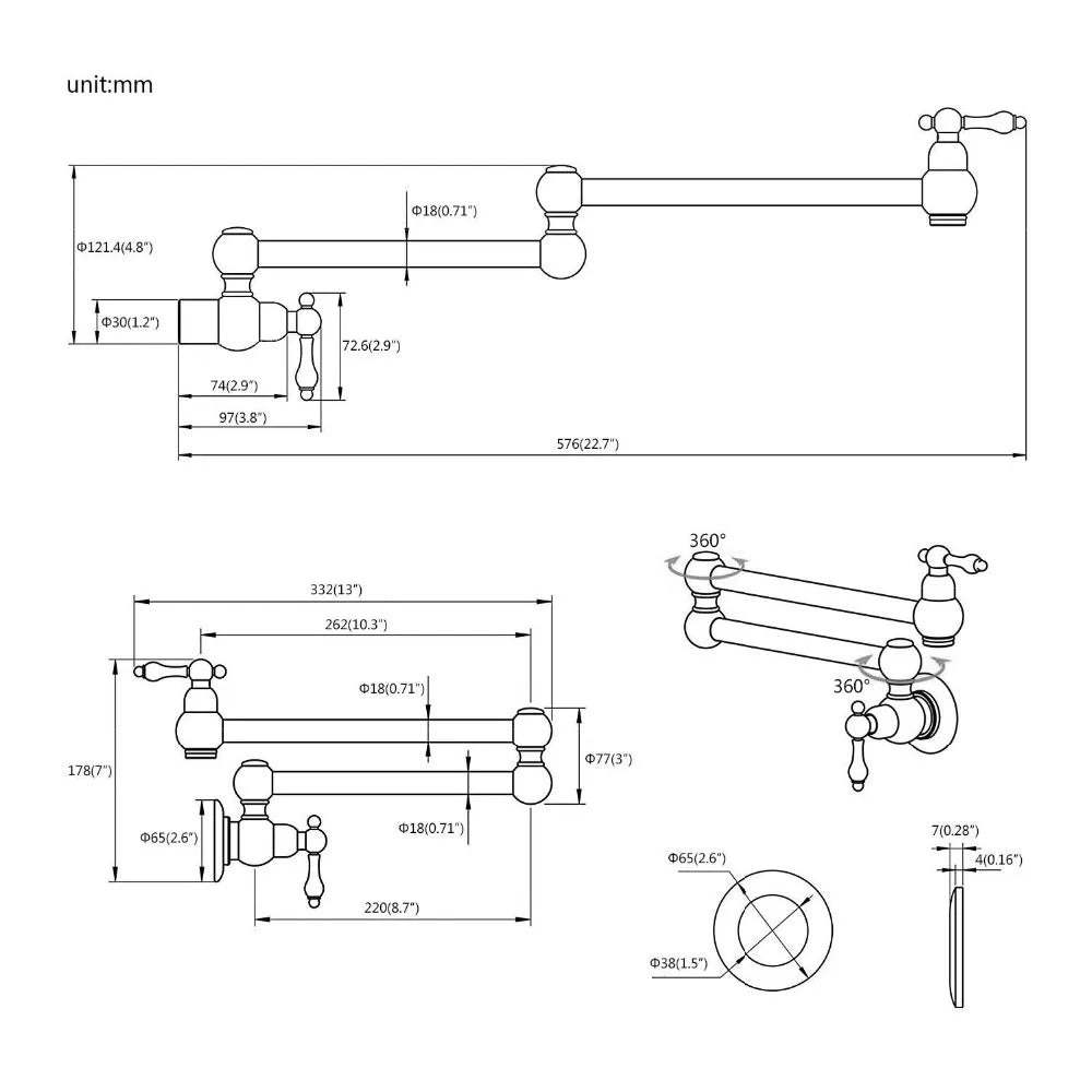 Afralia™ Solid Brass Swivel Kitchen Sink Tap Faucet, Wall Mounted Pot Filler