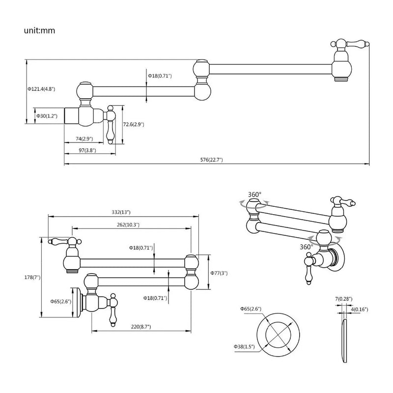 Afralia™ Solid Brass Swivel Kitchen Sink Tap Faucet, Wall Mounted Pot Filler