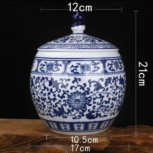 Afralia™ Blue White Porcelain Storage Tank for Living Room Decor & Small Objects.