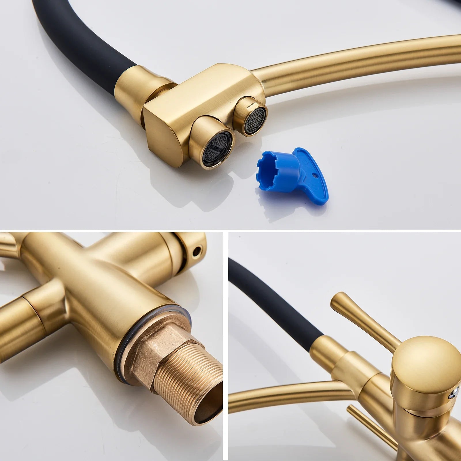 Afralia™ Brushed Gold Kitchen Faucet Pull Down with Pure Water Filter System