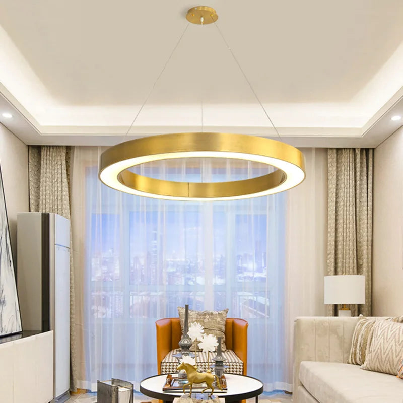 Afralia™ Gold Copper Pendant Lights Nordic LED Hanging Lamp Modern Circle Ring Suspension