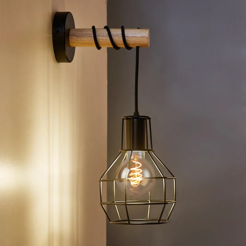 Nordic Wood Wall Lamp Sconce E27 Vintage Retro Industrial Decor Afralia™