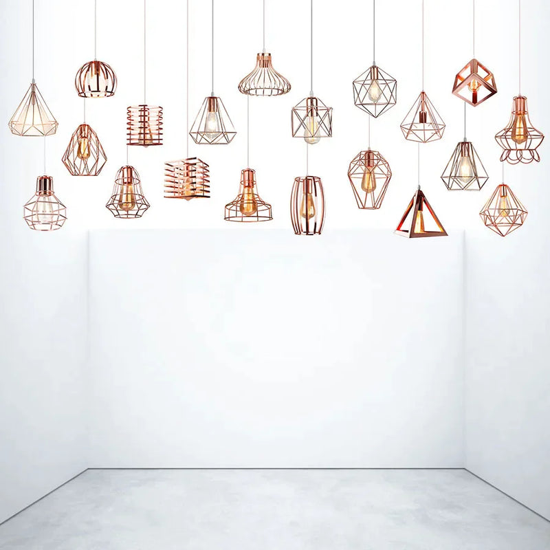 Afralia™ Rose Gold Plated Iron Cage Pendant Light for Kitchen Living Room