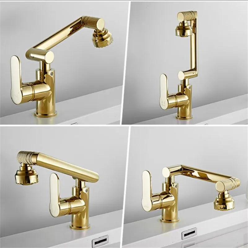 Afralia™ Gold and Black Bathroom Faucet with Hot Cold Water Mixer - Deck Mounted