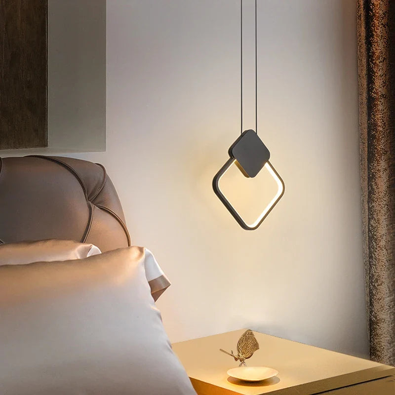 Afralia™ Black Ring Pendant Lamp | Dimmable LED Ceiling Hanging Light for Bedroom Decor