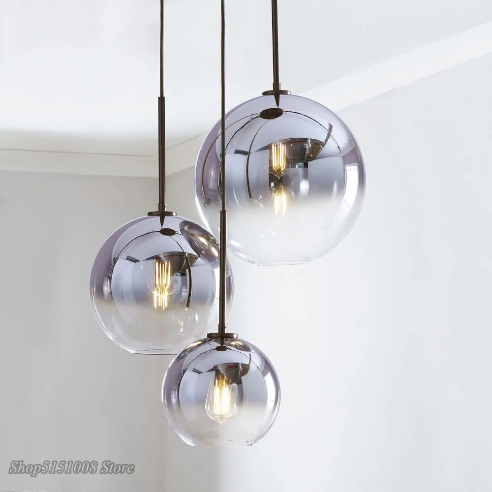 Afralia™ Glass Ball LED Pendant Light: Modern Silver Gold Nordic Kitchen Decor