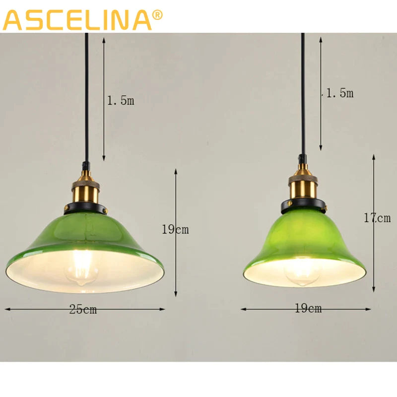 Afralia™ Green Glass Pendant Light: Nostalgic Industrial LED Edison Hanging Lamp for Restaurant & Coffee Shop