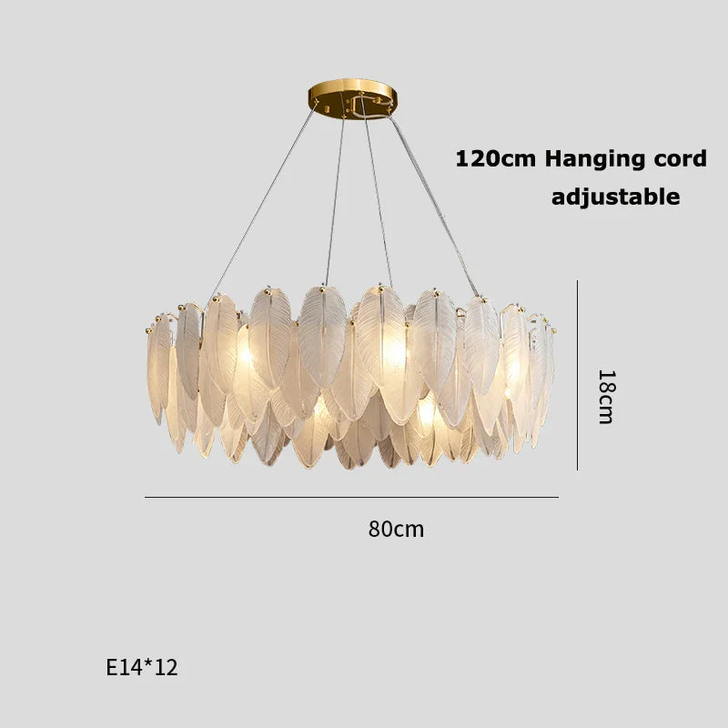 Afralia™ White Glass Feather LED Chandelier - Designer Oval Goose Feather Lighting