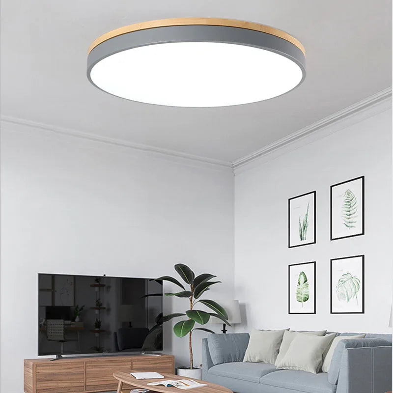 Afralia™ Modern Ultra-thin LED Ceiling Light Panel Solid Wood Surface Mount