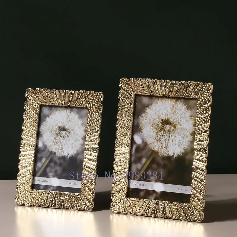 Golden Framed Photo Display for Home Decor by Afralia™