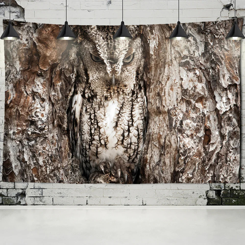 Afralia™ Owl On Tree 3D Tapestry - Abstract Mysterious Psychedelic Aesthetic Room Decor