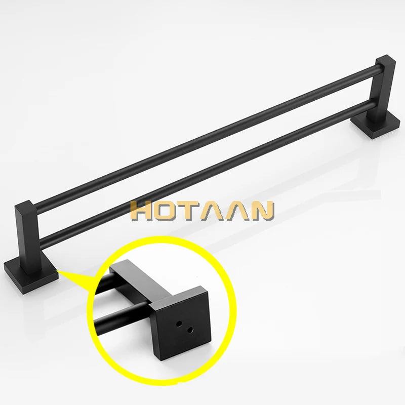 Afralia™ Matte Black Stainless Steel Double Towel Bar Towel Rail Towel Holder