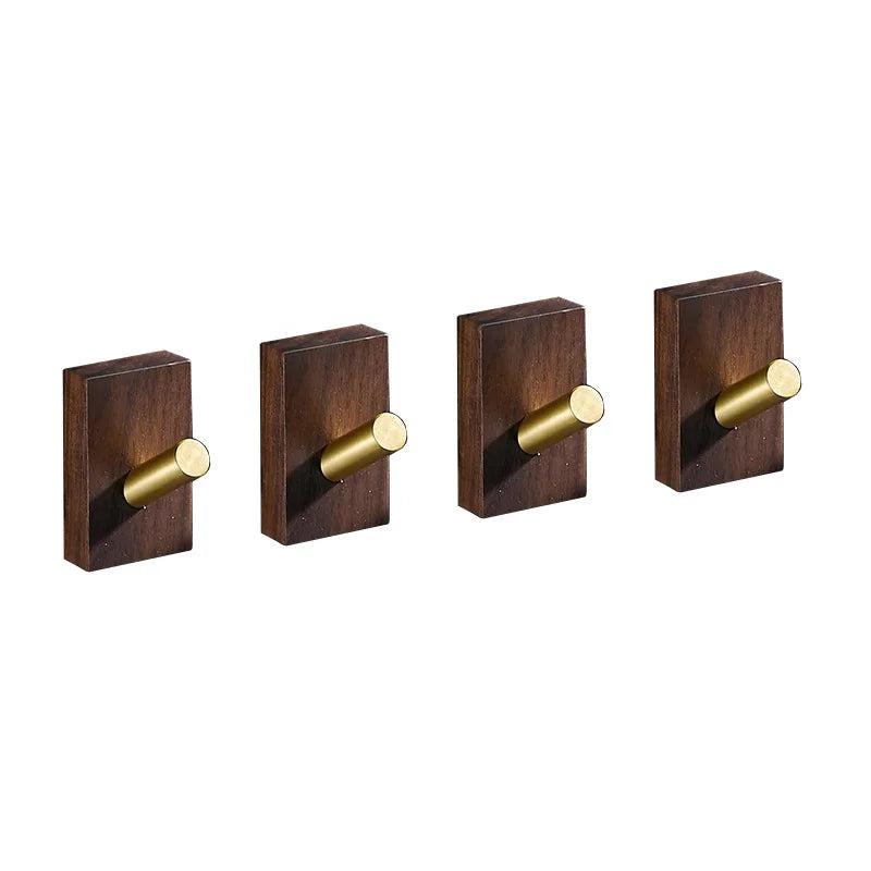 Afralia™ Brass Brushed Gold Wall Hook for Bathroom and Kitchen with Wood Accent
