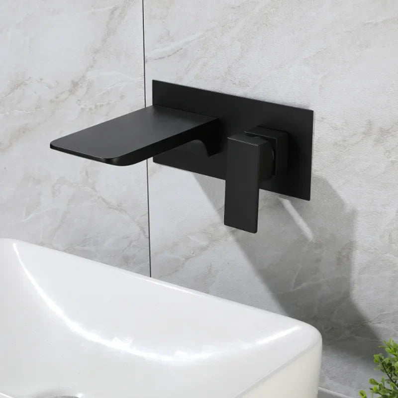 Afralia™ Blanoir Solid Brass In-Wall Black and Brushed Gold Basin Faucet Mixer Tap