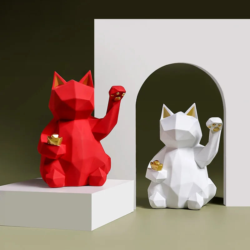 Afralia™ Lucky Cat Resin Statue: Modern Nordic Home Decor Figurine