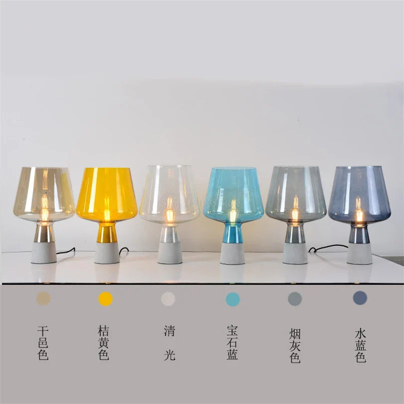 Afralia™ Glass Cement Base LED Table Lamp for Living Room Bedroom Desk Light