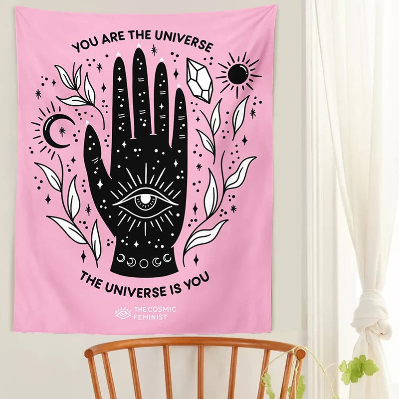 Pink Sun Moon Tapestry Magic Wall Hanging Tarot Bohemian Decor for Girls Dorm Room - Afralia™