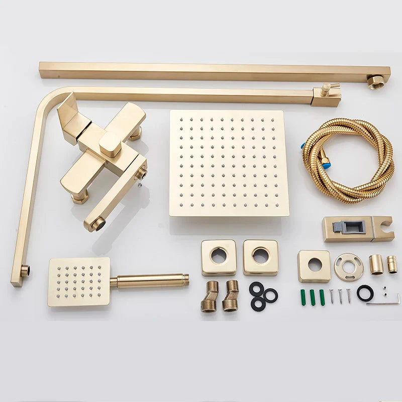 Afralia™ Brushed Gold Shower Mixer with Rotating Tub Spout and 8" Rainfall Head