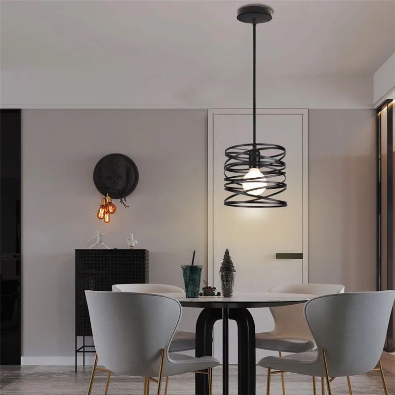 Afralia™ Ribbon Swirl Metal Wire Pendant Light for Living Room Kitchen Décor