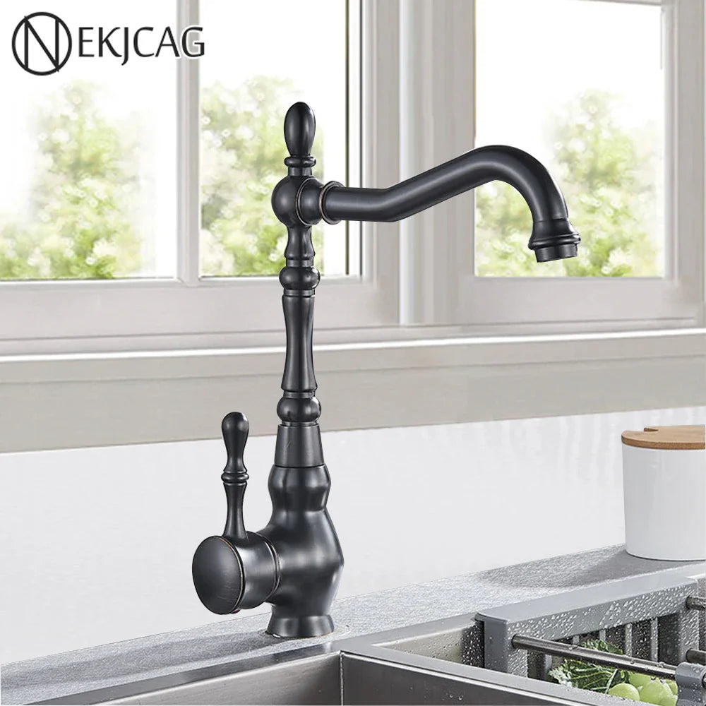 Afralia™ Bronze Black Kitchen Sink Faucet 360 Rotate Single Handle Hot Cold Water Mixer