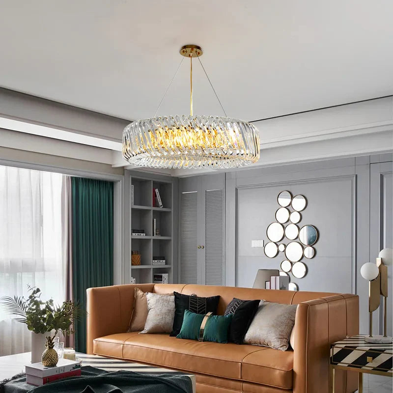 Afralia™ Oval LED Glass Chandelier Lighting in Gold & Silver Stainless Steel