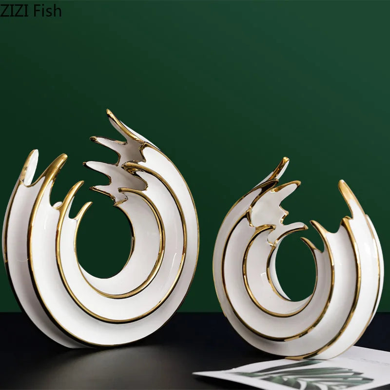 Afralia™ White Gold Ceramic Vase for Home Office Decor