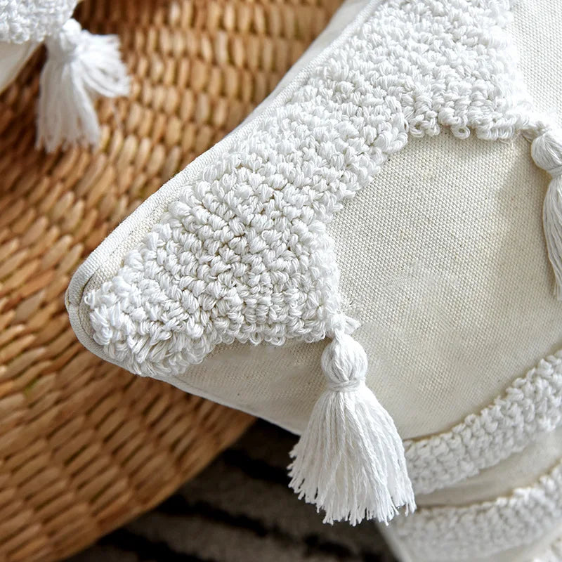 Afralia™ Ivory Tufted Tassel Cushion Cover - Netural Boho Style for Home Decor