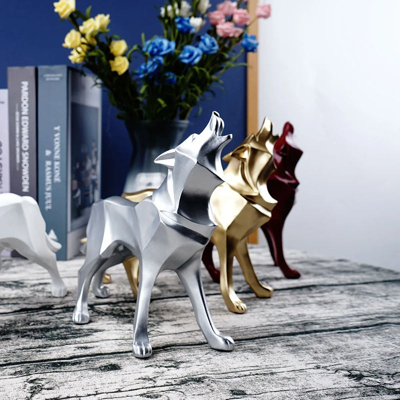 Afralia™ Geometric Wolf Statue Resin Abstract Animal Figurine Home Office Decor Sculpture