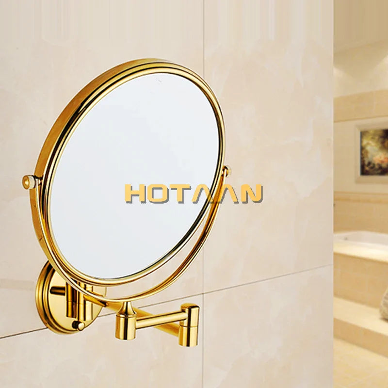 Afralia™ Gold Brass Wall Mounted Double Cosmetic Mirror 8 Inch, 1:1 and 1:3 Magnification