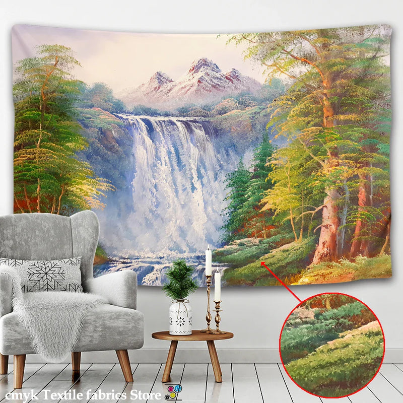 Forest Waterfall Tapestry Wall Hanging: Afralia™ Rainbow Landscape Table Mat Home Decor