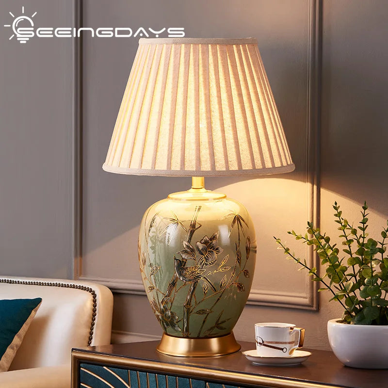 Afralia™ American Style Ceramic Table Lamp Bedroom Living Room Study Tea Table Lamp