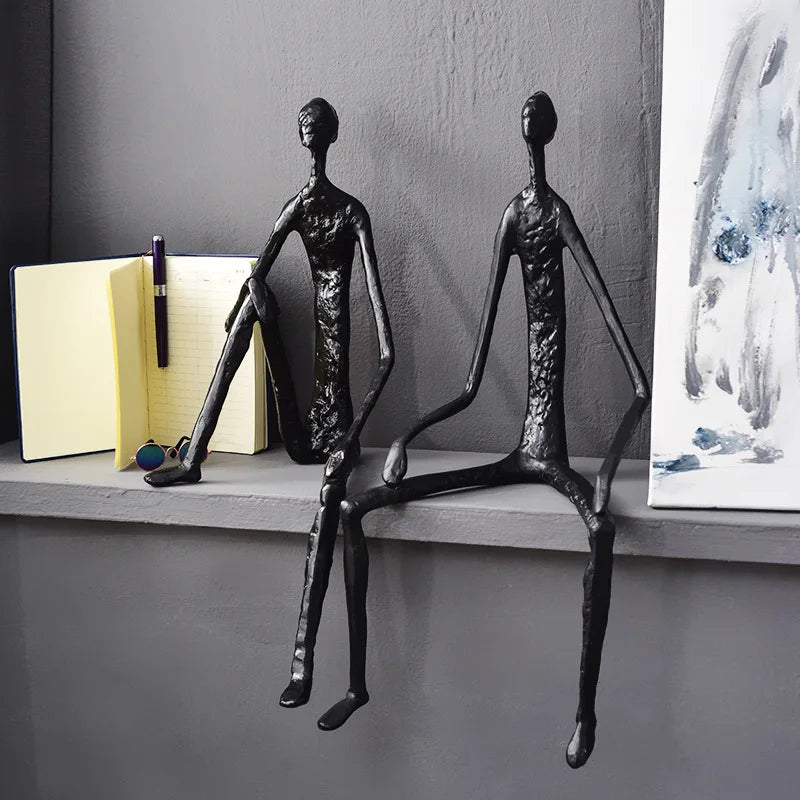 Afralia™ Nordic Hanging Foot Sitting Character Ornaments: Luxury Cast Iron Art for Decoration