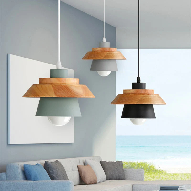 Afralia™ Modern LED E27 Pendant Light - Nordic Hanging Iron & Wood Decoration Lamp